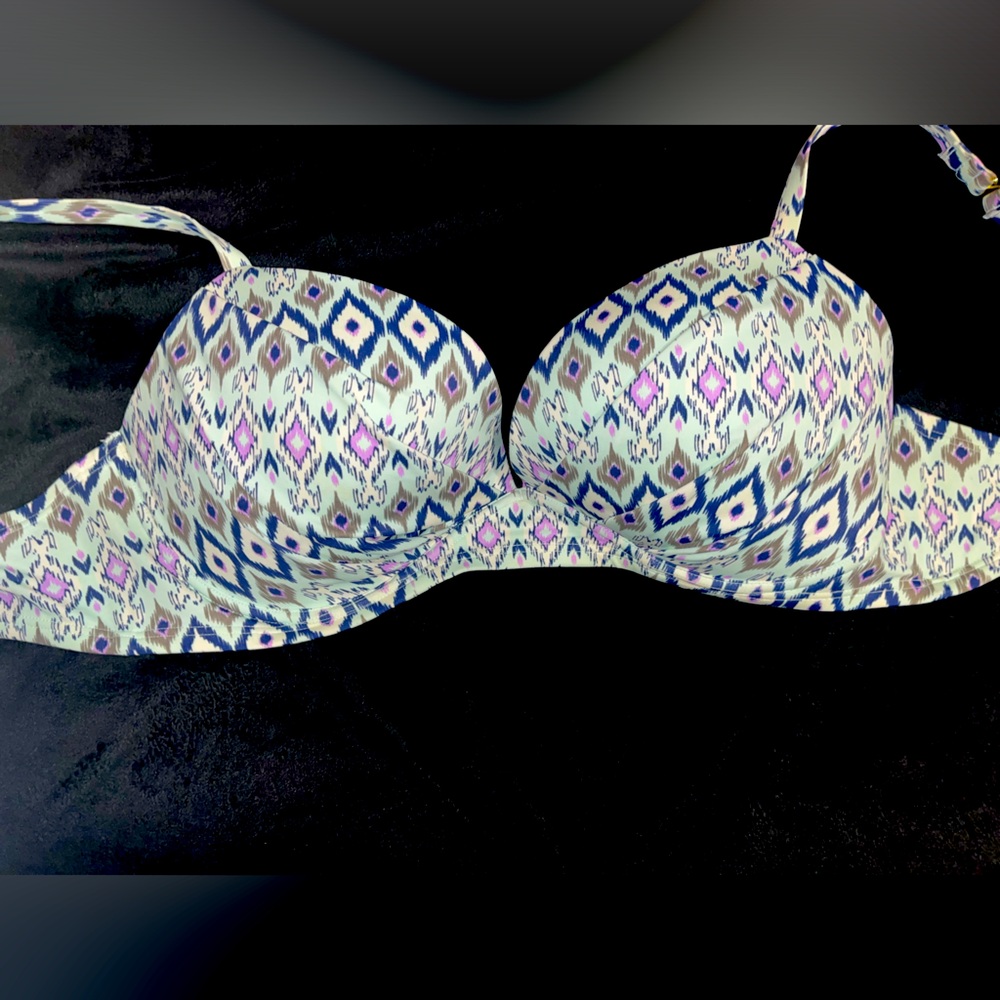 White, Blue & Purple Printed Swim Top